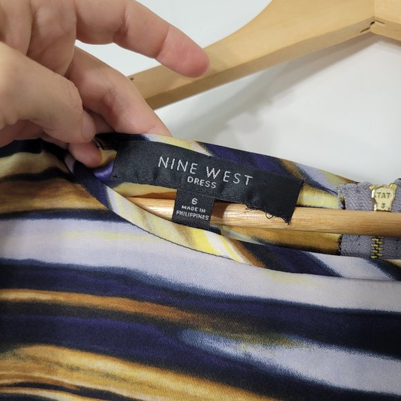 Nine West Brown White Navy 3/4 Sleeve Boat Neck Back Zip Business Casual Dress 6 - Picture 6 of 10